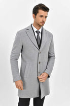 Slim Fit Notch Lapel Cashmere Gray Overcoat Gray - MIB