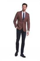 Slim Fit Notch Lapel Checked Brick Classic Blazer Brick K