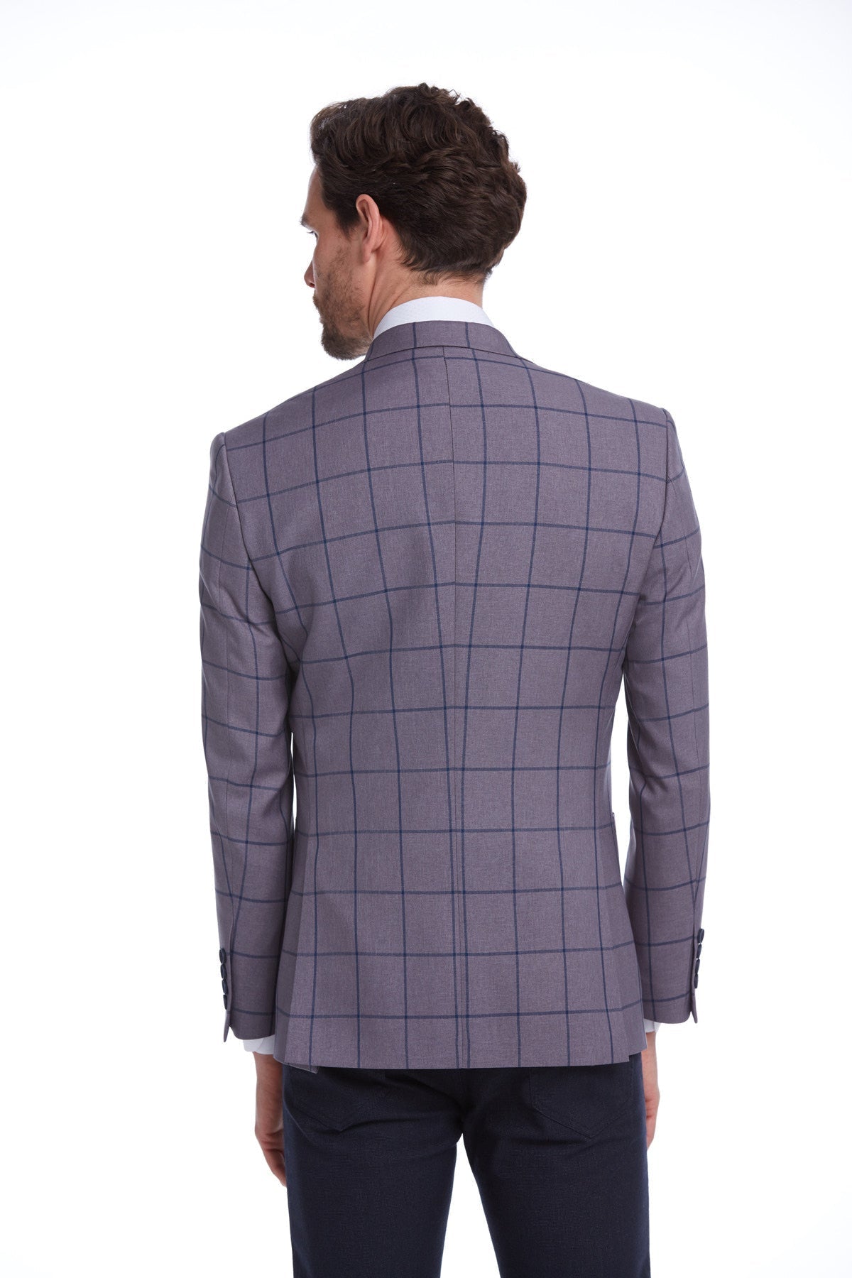 Slim Fit Notch Lapel Checked Brick Classic Blazer Gray K.