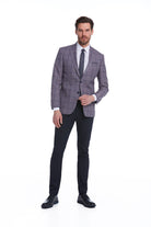 Slim Fit Notch Lapel Checked Brick Classic Blazer Gray K.