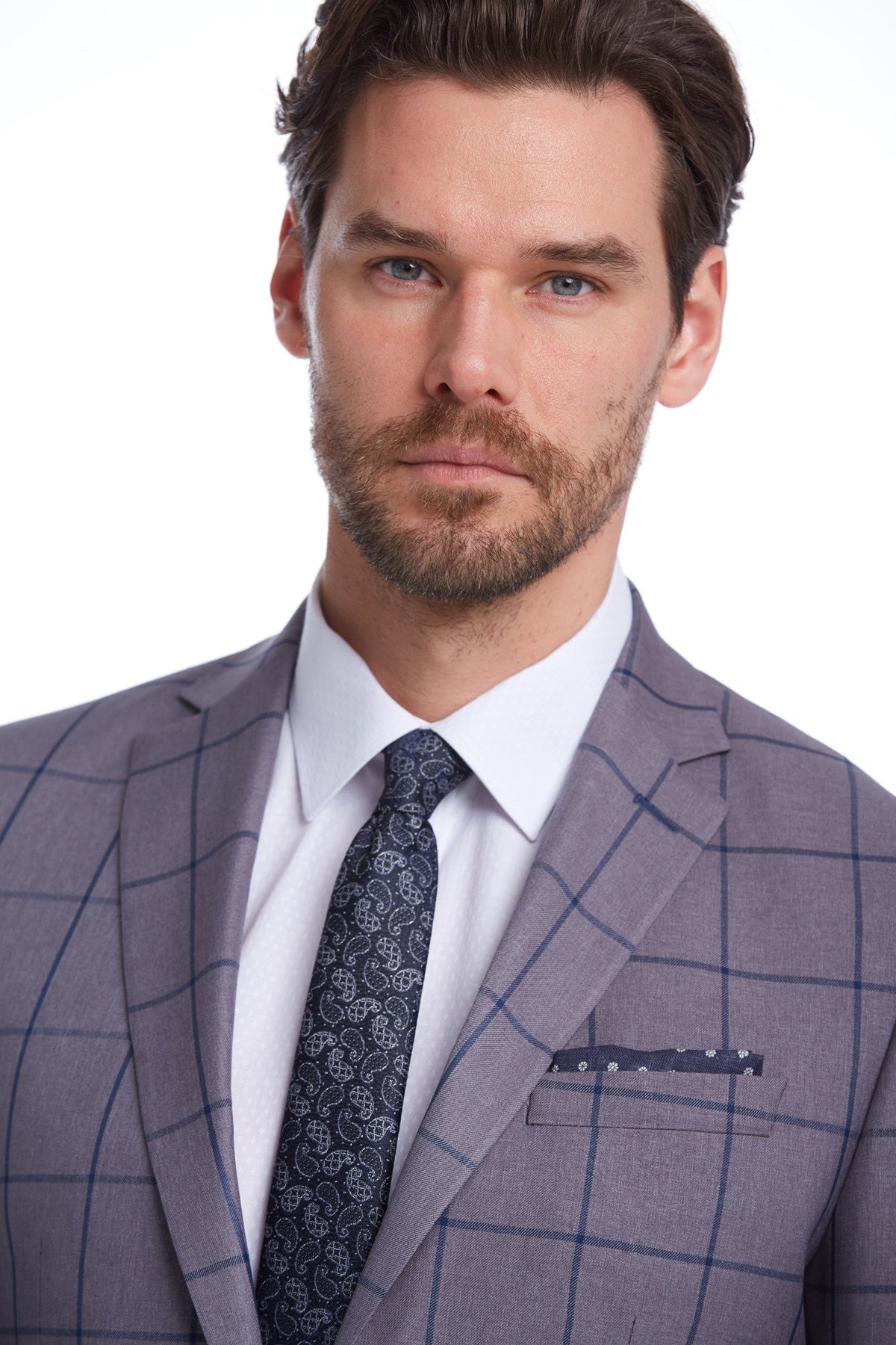 Slim Fit Notch Lapel Checked Brick Classic Blazer Gray K.