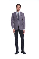 Slim Fit Notch Lapel Checked Brick Classic Blazer Gray K.