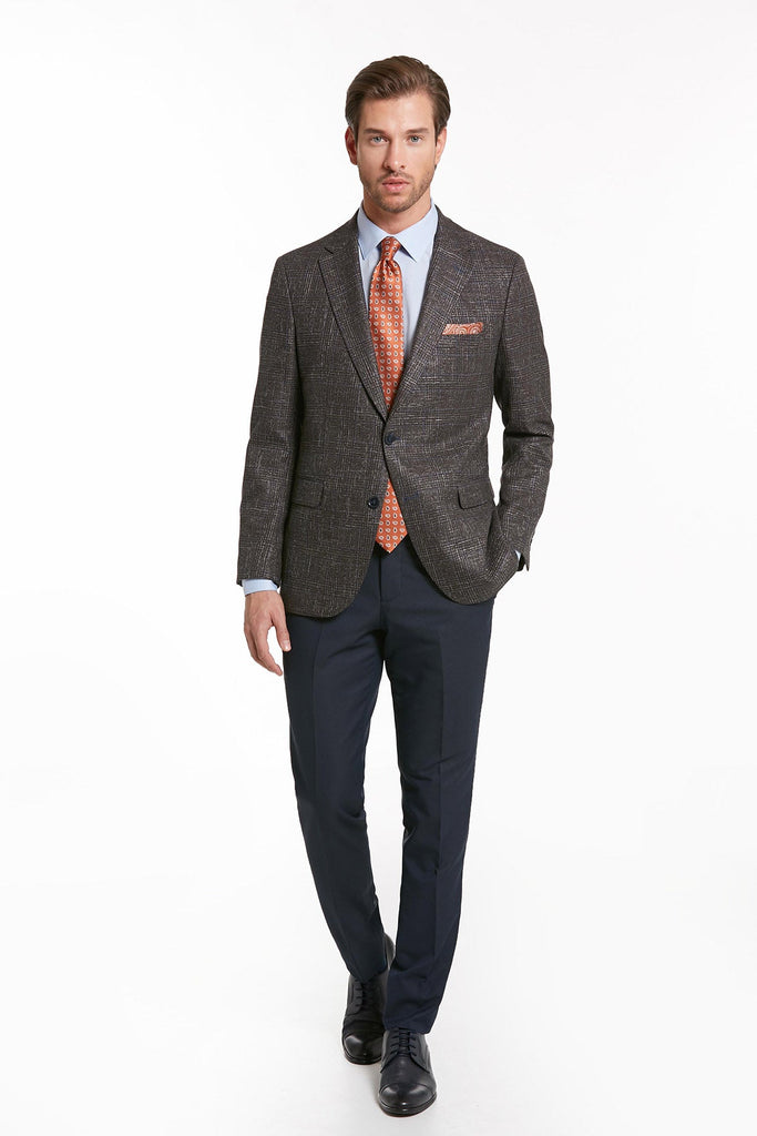 Slim Fit Notch Lapel Checked Casual Suit Brown K. - MIB