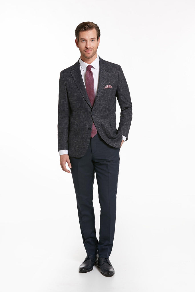 Slim Fit Notch Lapel Checked Casual Suit Navy K. - MIB