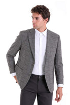 Slim Fit Notch Lapel Checked Linen Burgundy Classic Blazer