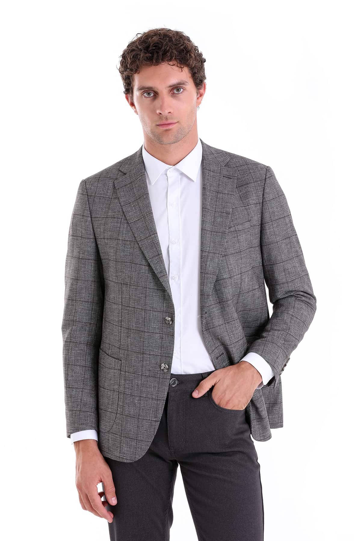 Slim Fit Notch Lapel Checked Linen Burgundy Classic Blazer