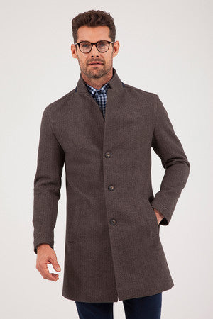 Slim Fit Notch Lapel Cotton Blend Brown Overcoat Brown