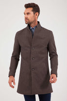 Slim Fit Notch Lapel Cotton Blend Brown Overcoat Brown