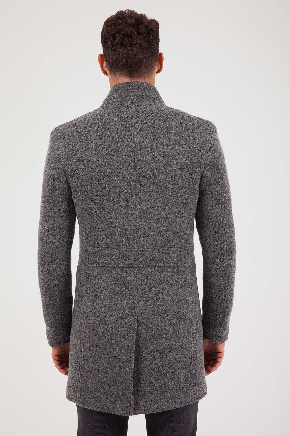 Slim Fit Notch Lapel Felt Wool Dark Gray Overcoat Dark Gray