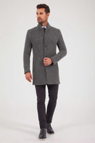 Slim Fit Notch Lapel Felt Wool Dark Gray Overcoat Dark Gray