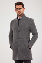 Slim Fit Notch Lapel Felt Wool Dark Gray Overcoat Dark Gray