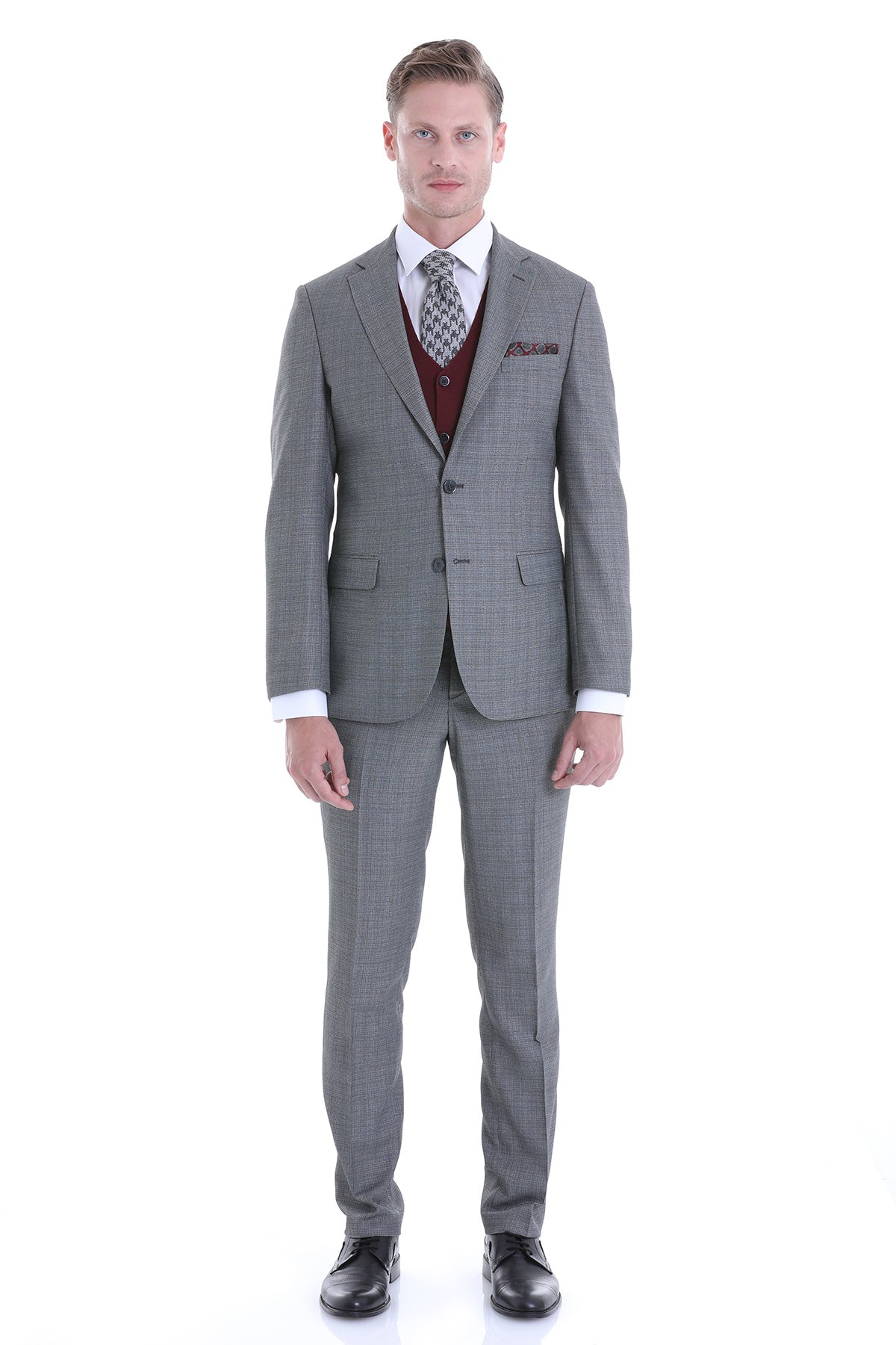 Slim Fit Notch Lapel Gray Classic Suit - MIB