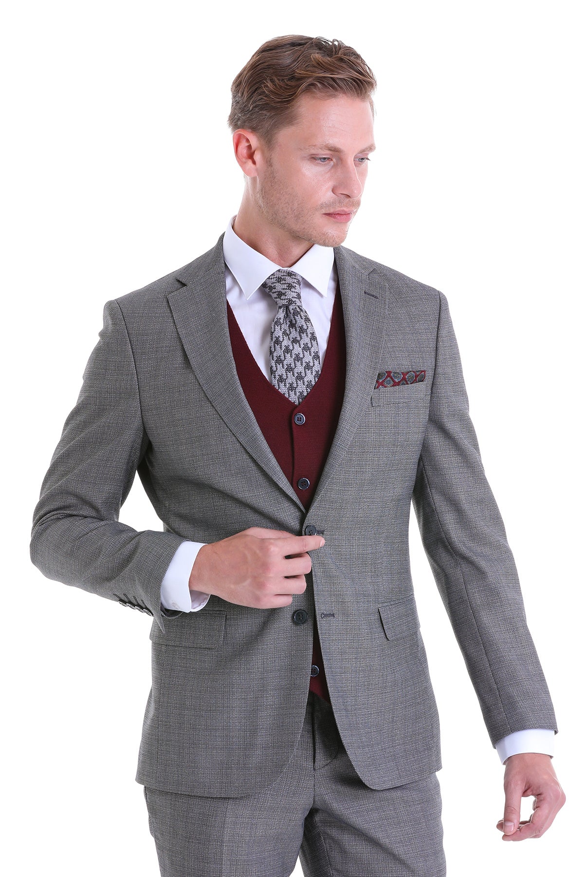 Slim Fit Notch Lapel Gray Classic Suit - MIB