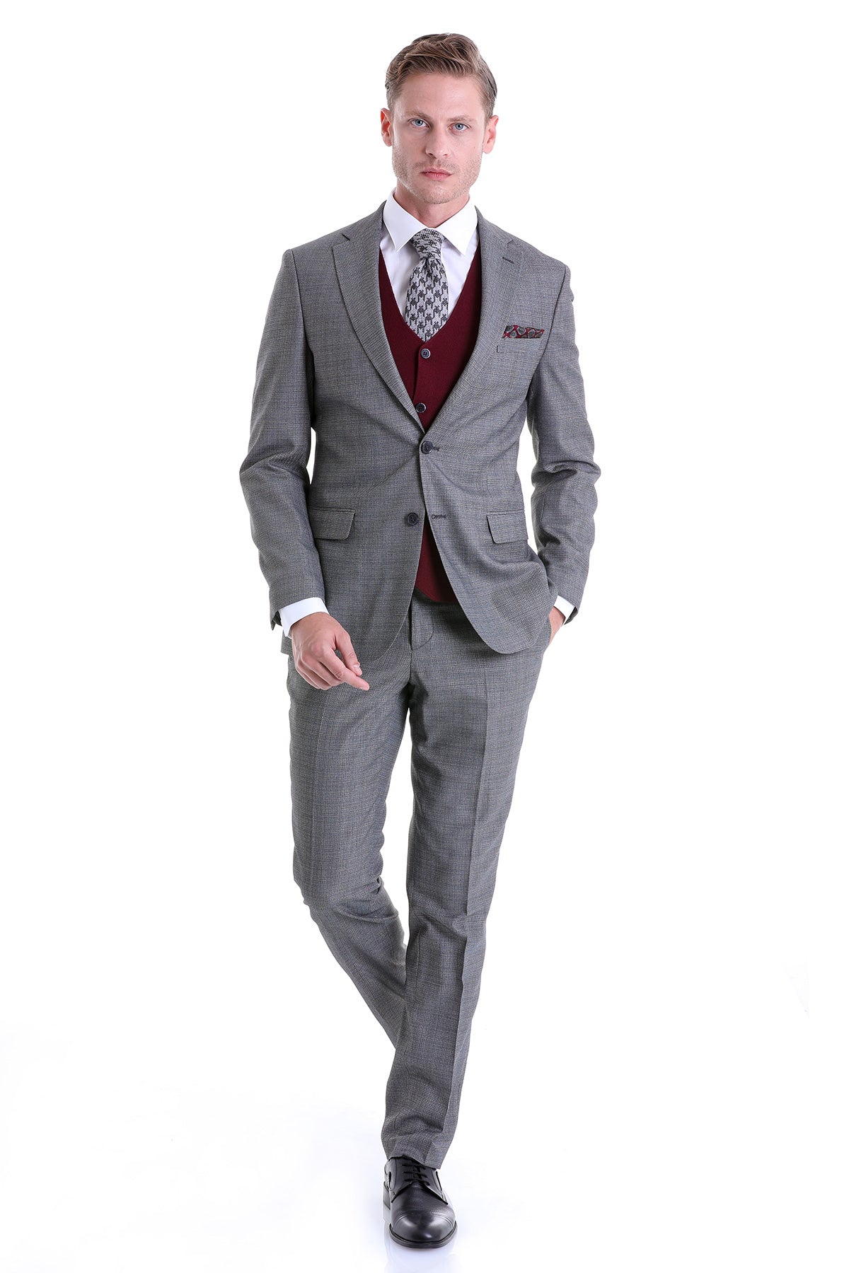 Slim Fit Notch Lapel Gray Classic Suit - MIB