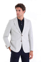 Slim Fit Notch Lapel Gray Linen Casual Blazer - SAYKI