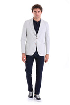 Slim Fit Notch Lapel Gray Linen Casual Blazer - SAYKI