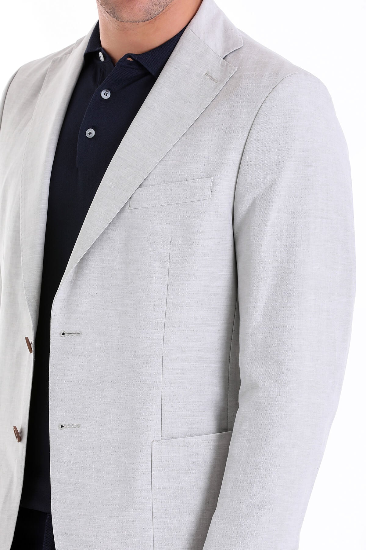 Slim Fit Notch Lapel Gray Linen Casual Blazer - SAYKI