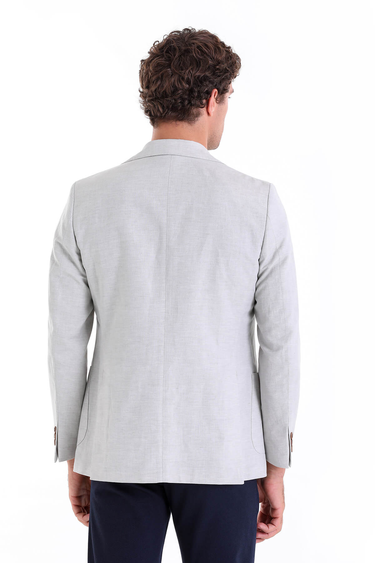 Slim Fit Notch Lapel Gray Linen Casual Blazer - SAYKI