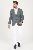 Slim Fit Notch Lapel Green Casual Blazer - SAYKI