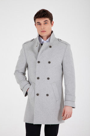 Slim Fit Notch Lapel HARRY Prag Wool Blend Gray Overcoat