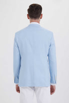 Slim Fit Notch Lapel Ice Blue Cotton Blend Classic Blazer