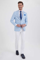 Slim Fit Notch Lapel Ice Blue Cotton Blend Classic Blazer