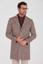 Slim Fit Notch Lapel Kanyon Wool Blend Brown Overcoat Brown