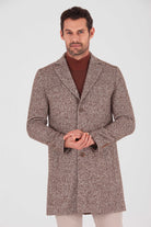 Slim Fit Notch Lapel Kanyon Wool Blend Brown Overcoat Brown