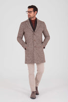 Slim Fit Notch Lapel Kanyon Wool Blend Brown Overcoat Brown