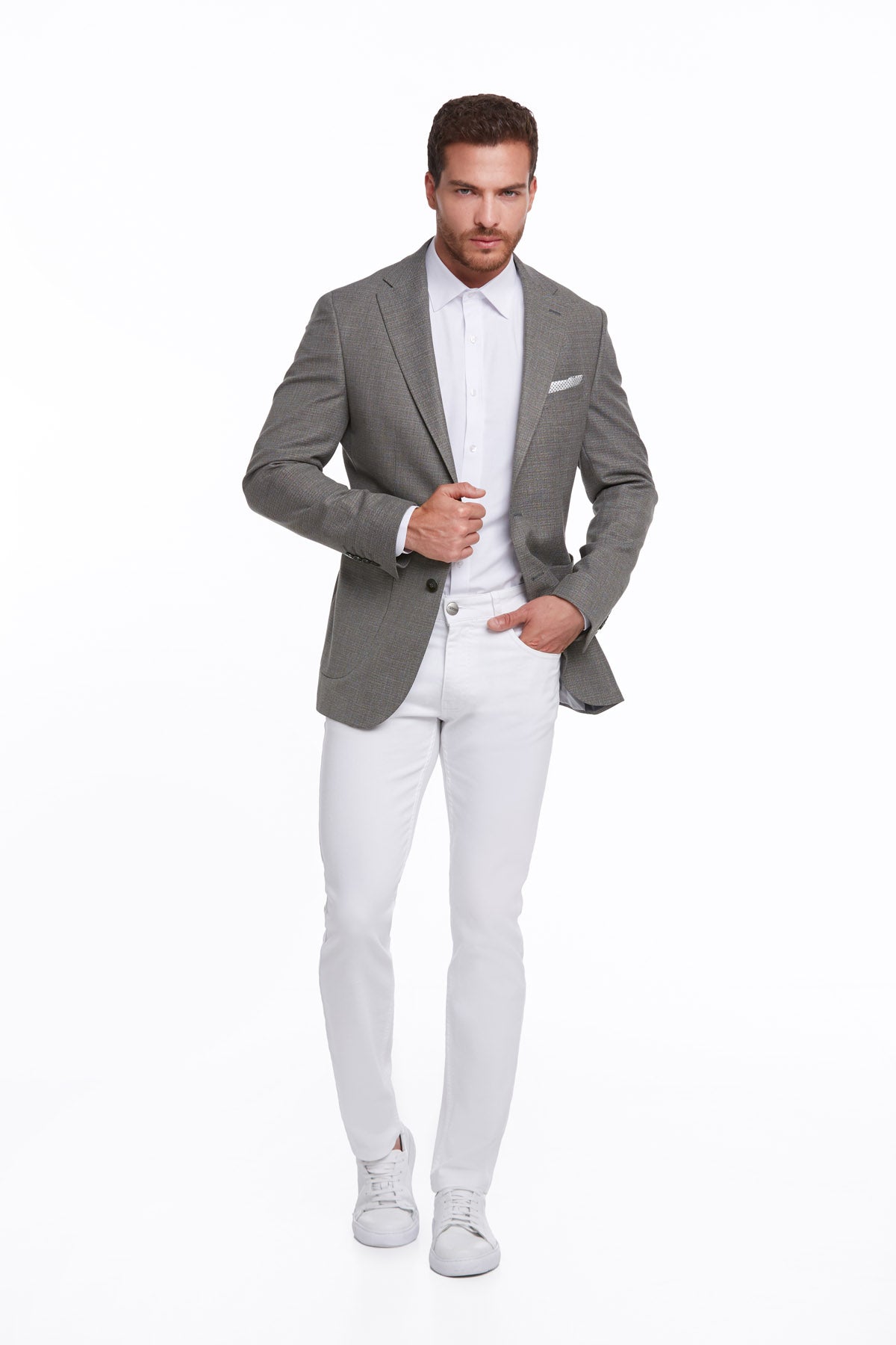 Slim Fit Notch Lapel Khaki Casual Blazer - SAYKI