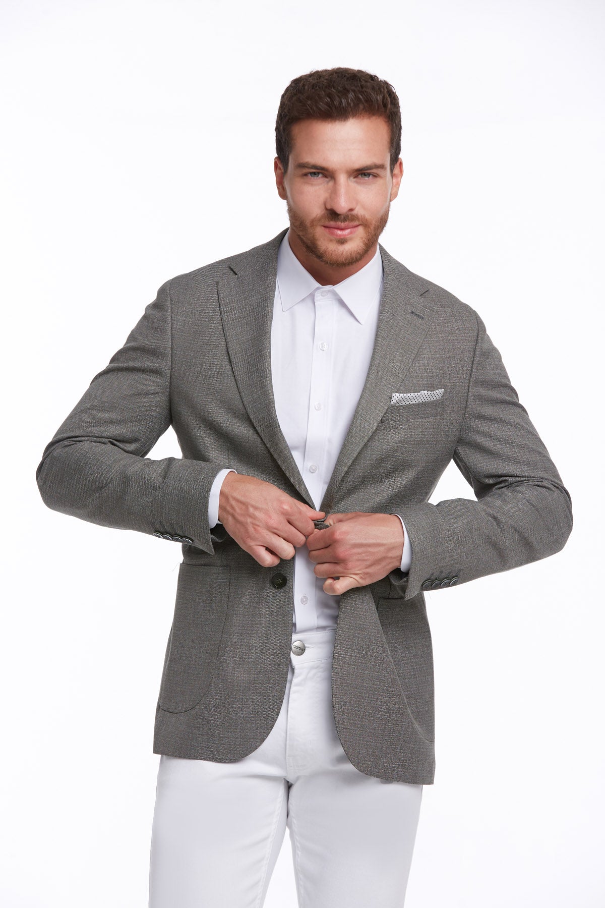 Slim Fit Notch Lapel Khaki Casual Blazer - SAYKI