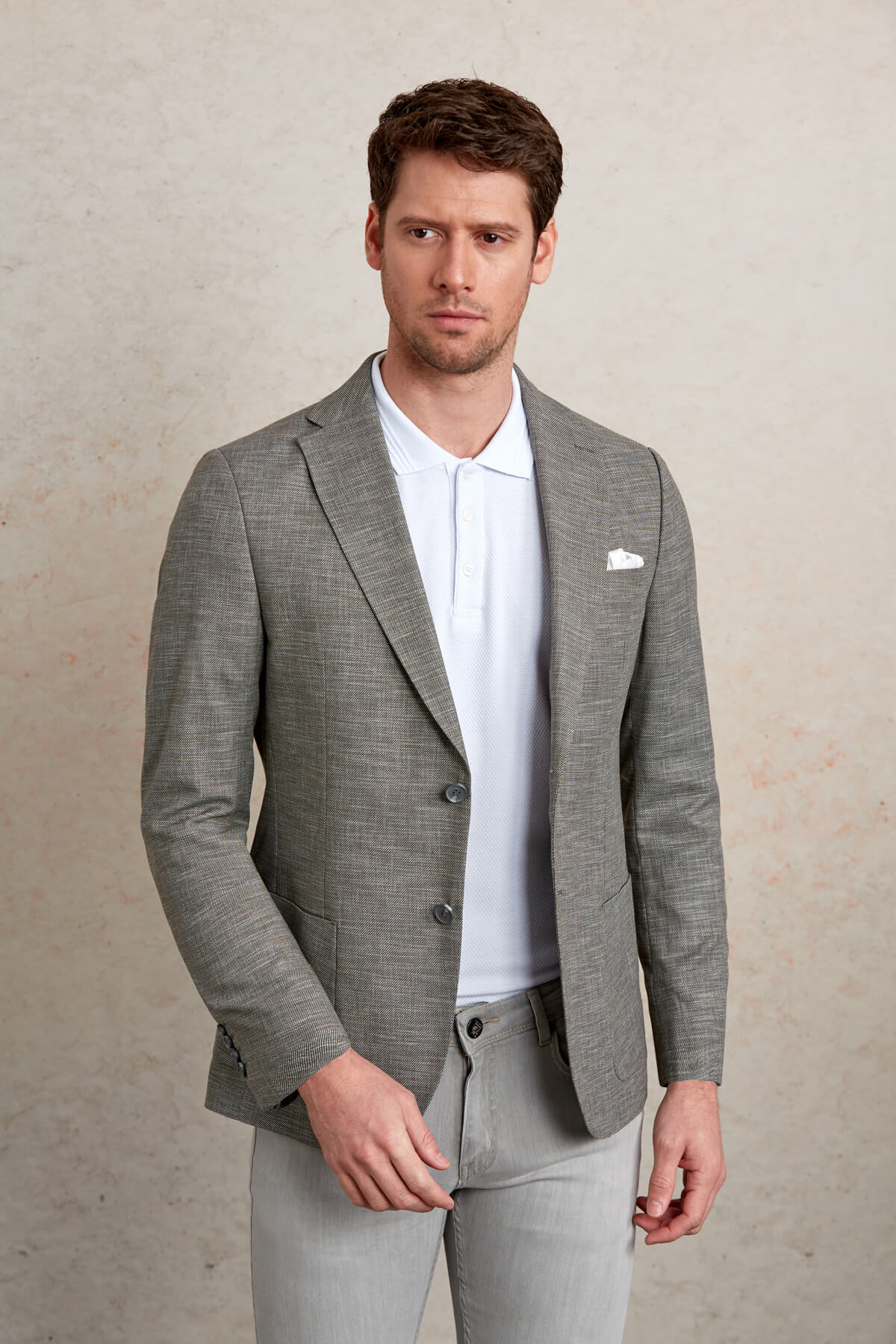 Slim Fit Notch Lapel Khaki Linen Casual Blazer - SAYKI