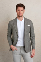 Slim Fit Notch Lapel Khaki Linen Casual Blazer - SAYKI