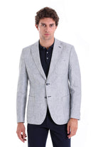 Slim Fit Notch Lapel Light Blue Linen Casual Blazer - SAYKI