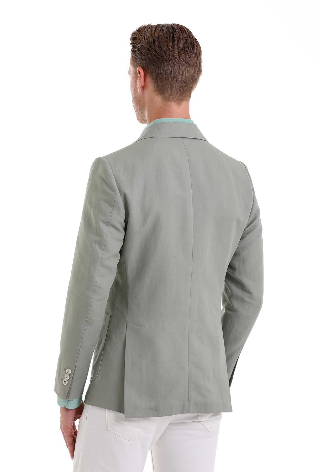 Slim Fit Notch Lapel Light Green Linen Casual Blazer - SAYKI