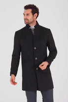 Slim Fit Notch Lapel Madrid Black Overcoat Black - MIB