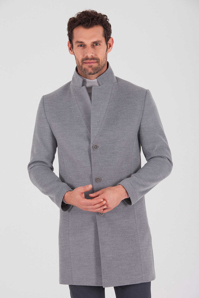 Slim Fit Notch Lapel Madrid Black Overcoat Gray - MIB