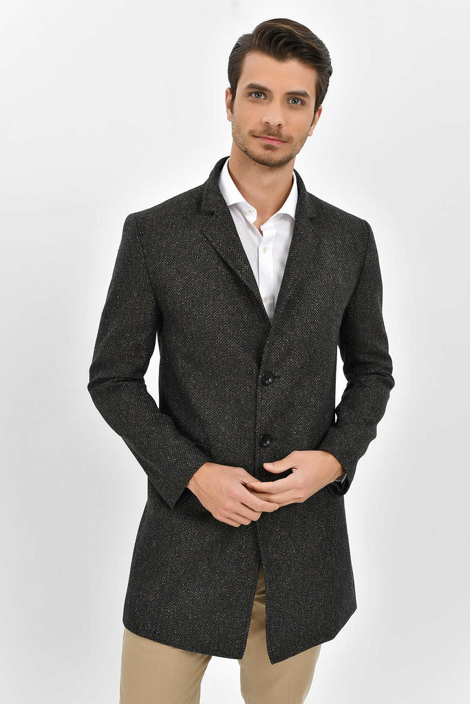 Slim Fit Notch Lapel Madrid Wool Light Gray Overcoat Gray