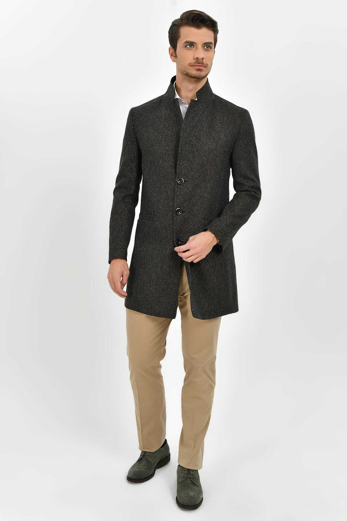 Slim Fit Notch Lapel Madrid Wool Light Gray Overcoat Gray