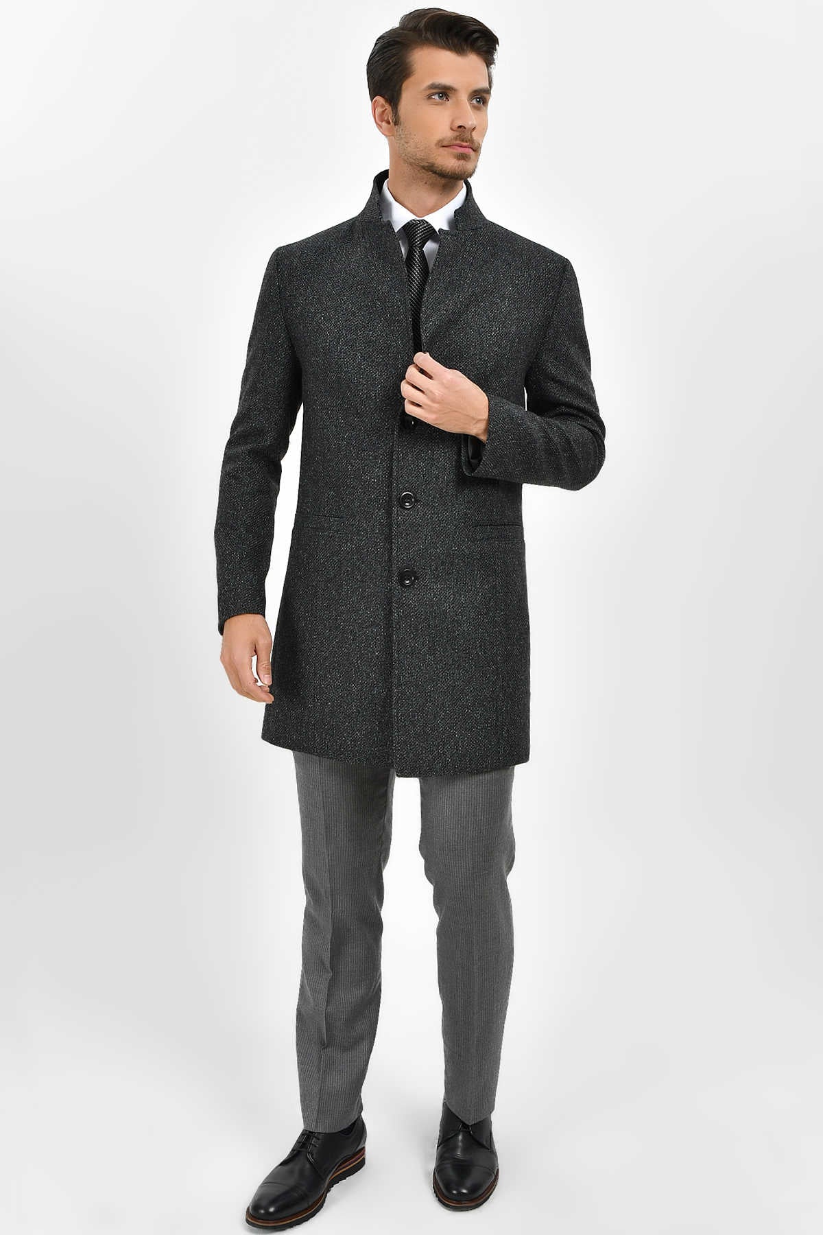 Slim Fit Notch Lapel Madrid Wool Light Gray Overcoat Gray