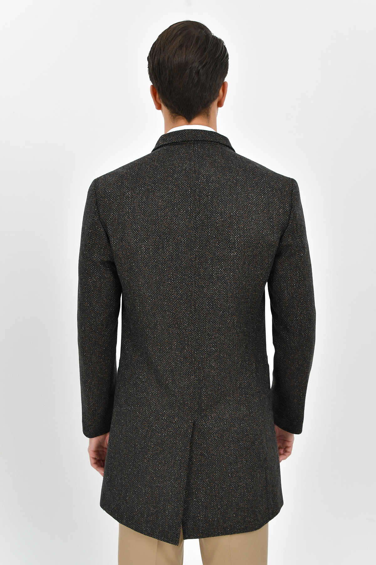 Slim Fit Notch Lapel Madrid Wool Light Gray Overcoat Gray