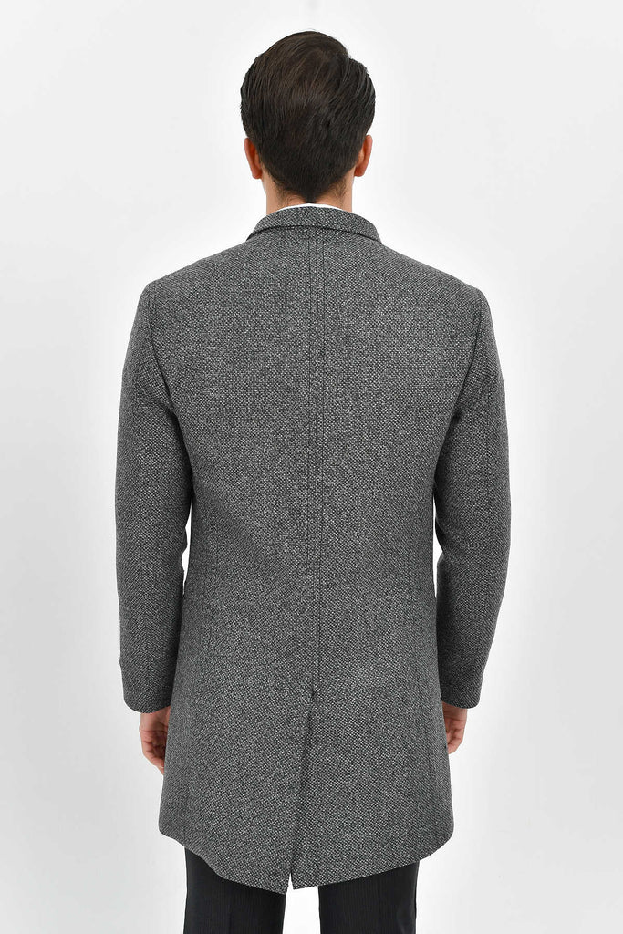 Slim Fit Notch Lapel Madrid Wool Light Gray Overcoat Light