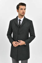 Slim Fit Notch Lapel Madrid Wool Light Gray Overcoat Gray