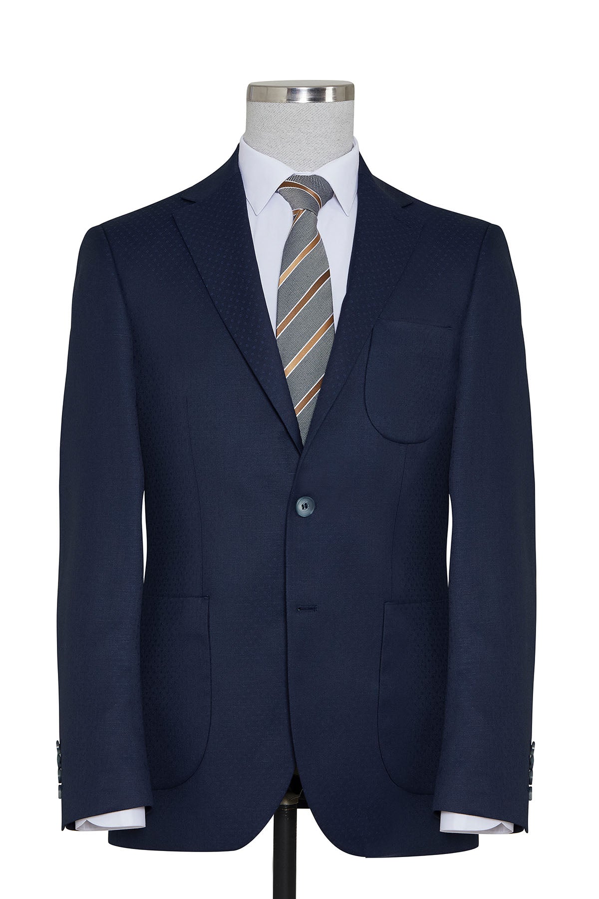 Slim Fit Notch Lapel Navy Linen Casual Blazer - SAYKI