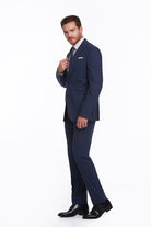 Slim Fit Notch Lapel Navy Striped Classic Suit - MIB