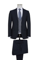 Slim Fit Notch Lapel Navy Wool Blend Casual Suit with Vest