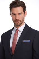 Slim Fit Notch Lapel Navy Wool Blend Classic Suit - MIB