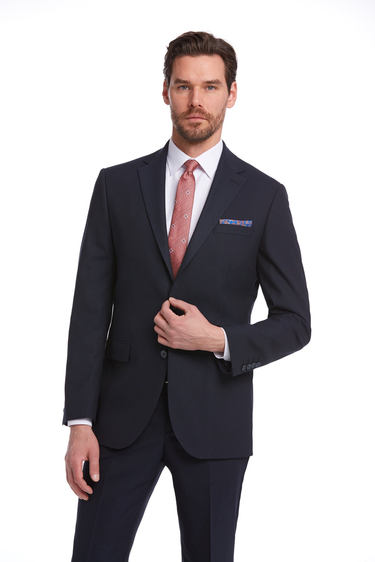 Slim Fit Notch Lapel Navy Wool Blend Classic Suit - MIB