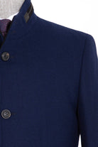 Slim Fit Notch Lapel New Terra Wool Navy Overcoat Navy - MIB