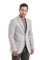 Slim Fit Notch Lapel Patterned Beige Casual Blazer - SAYKI